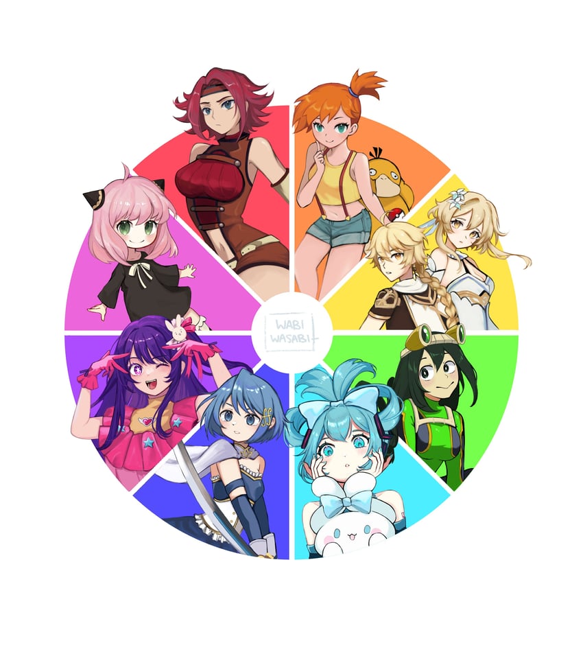 hatsune miku, miki sayaka, lumine, aether, anya, and 7 more (pokemon and 9 more) drawn by wabiwasabi