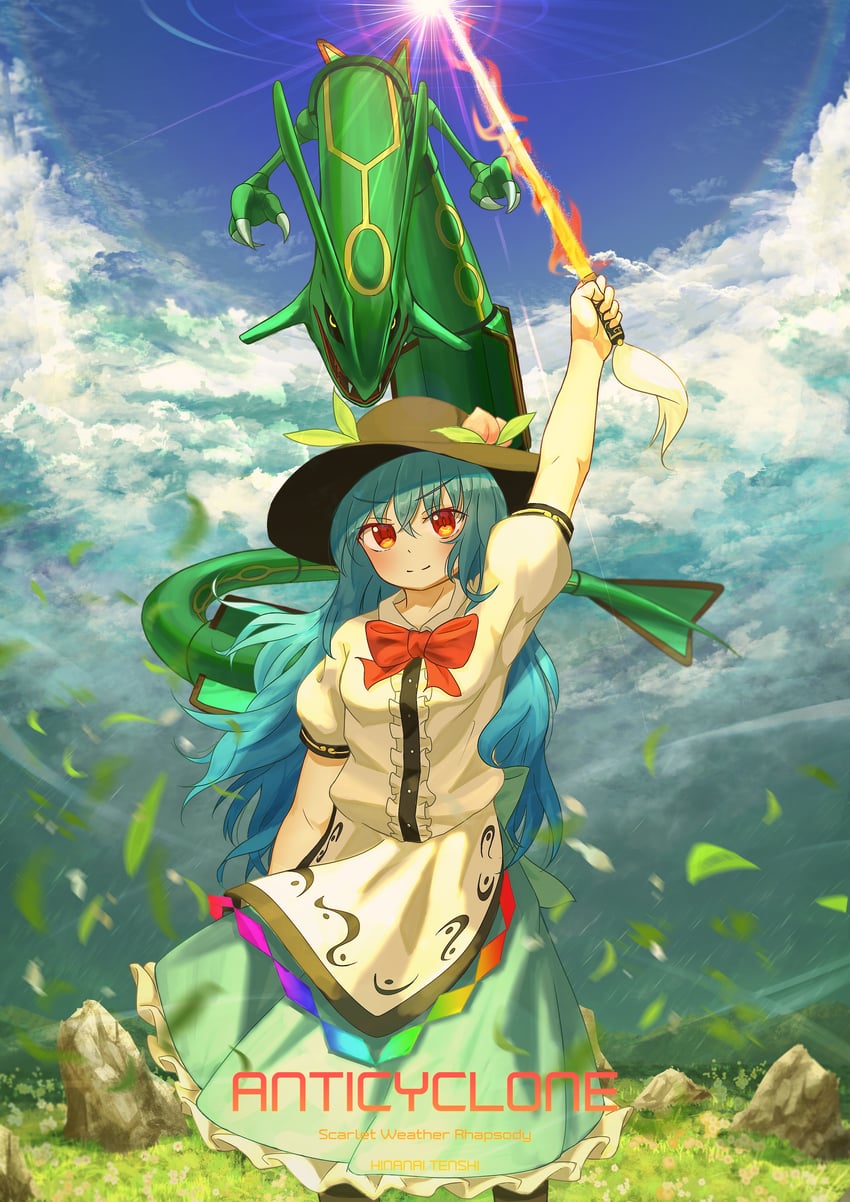 hinanawi tenshi and rayquaza (touhou and 2 more) drawn by ekaapetto