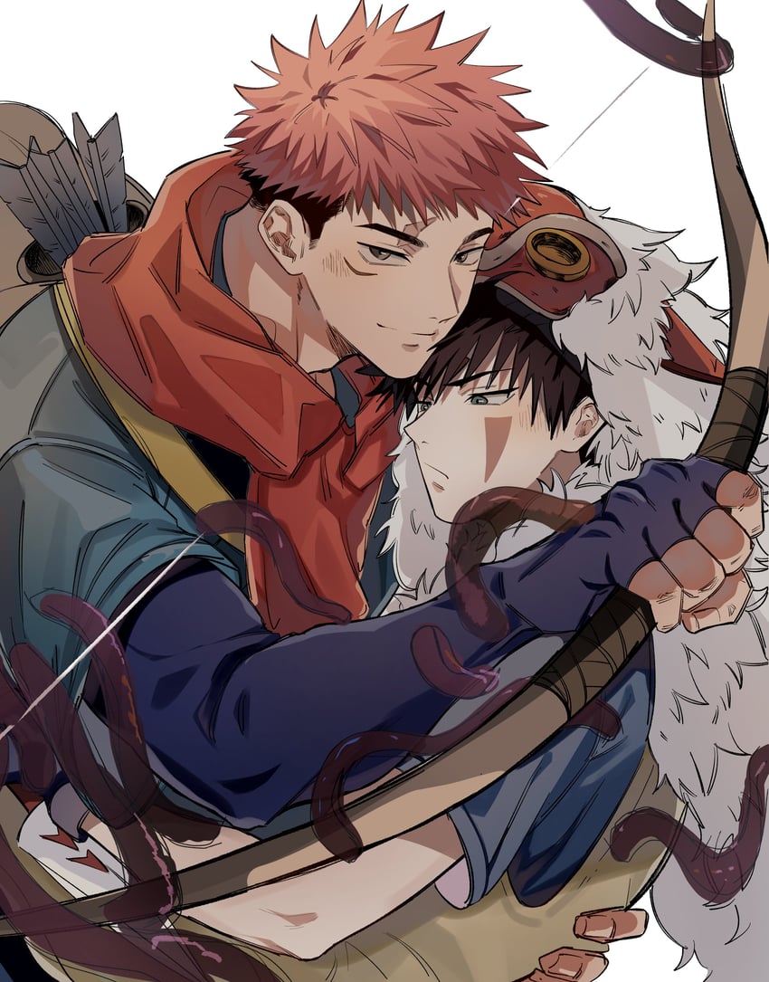 itadori yuuji, fushiguro megumi, san, and ashitaka (jujutsu kaisen and 1 more) drawn by somwang_07
