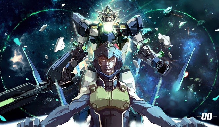 setsuna f. seiei and 00 qan[t] (gundam and 1 more) drawn by longai