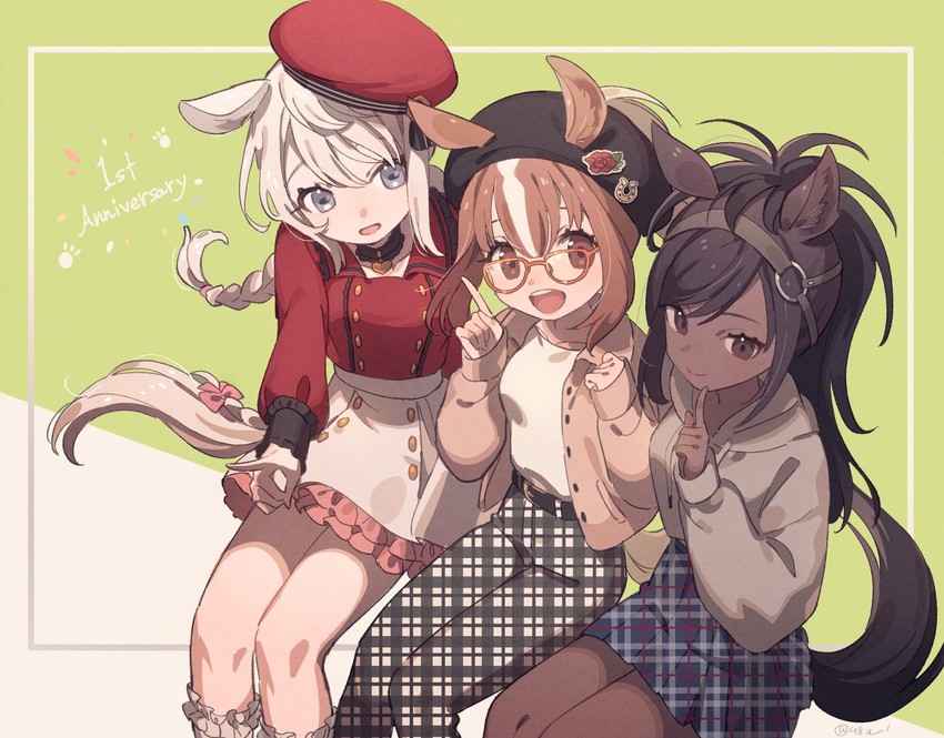 brown thoroughbred, chestnut thoroughbred, and white thoroughbred (kemono friends and 1 more) drawn by namihaya