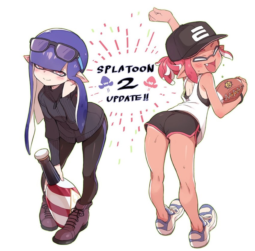 inkling player character and inkling girl (splatoon and 1 more) drawn by ter_(otokoter)