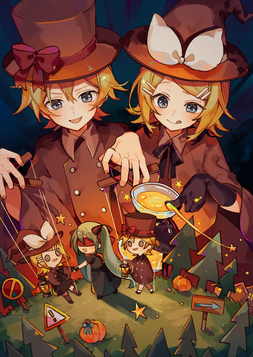 hatsune miku, kagamine rin, and kagamine len (vocaloid and 1 more) drawn by sazanami_(ripple1996)