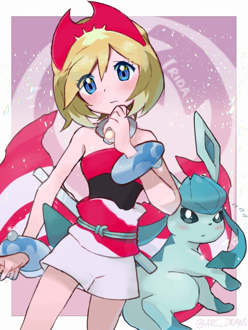 glaceon and irida (pokemon and 1 more) drawn by arc_draws