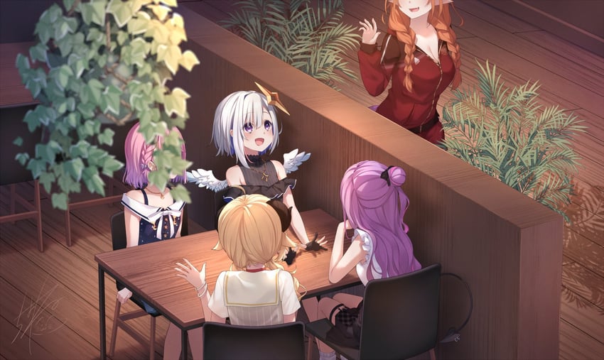 tokoyami towa, amane kanata, kiryu coco, tsunomaki watame, and himemori luna (hololive) drawn by chiyonekoko