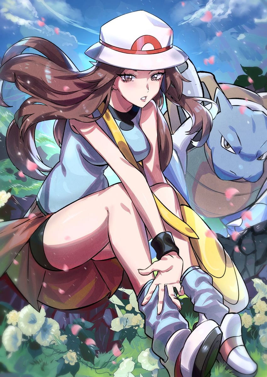 leaf and blastoise (pokemon and 1 more) drawn by ryairyai