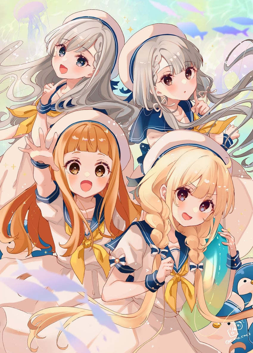 futaba anzu, hisakawa hayate, hisakawa nagi, and ichihara nina (idolmaster and 2 more) drawn by rino_cnc