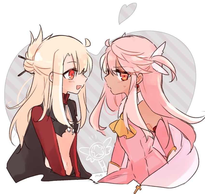 illyasviel von einzbern, chloe von einzbern, prisma illya, and magical ruby (fate and 1 more) drawn by saihara