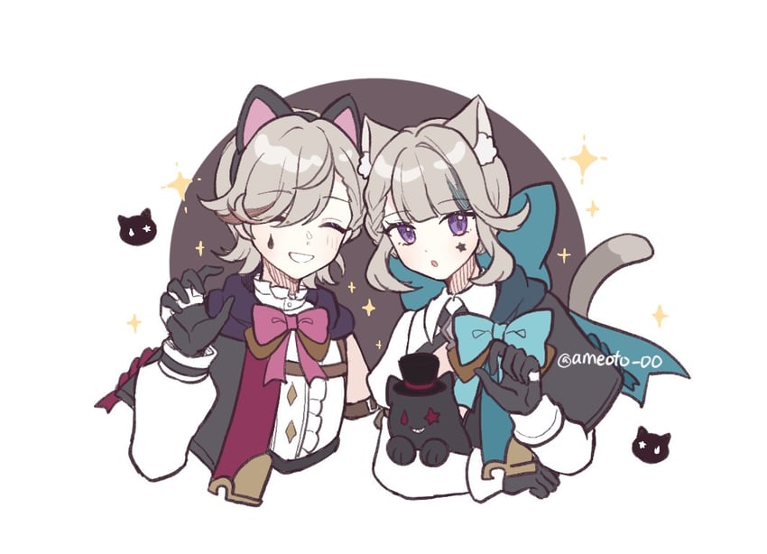 lynette, lyney, and rosseland (genshin impact) drawn by ameoto_00