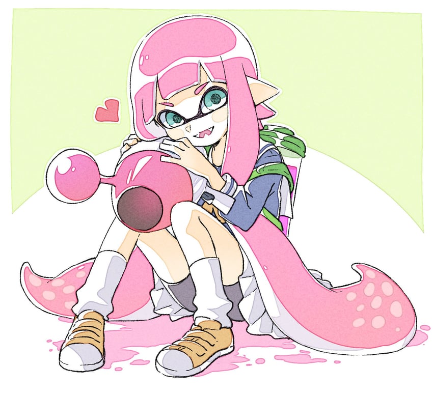 inkling player character and inkling girl (splatoon) drawn by sen_squid