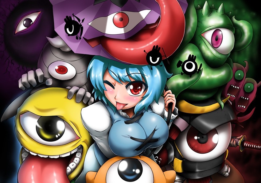 tatara kogasa, backbeard, waddle doo, dusclops, shuma gorath, and 5 more (touhou and 9 more) drawn by yazuki_gennojou