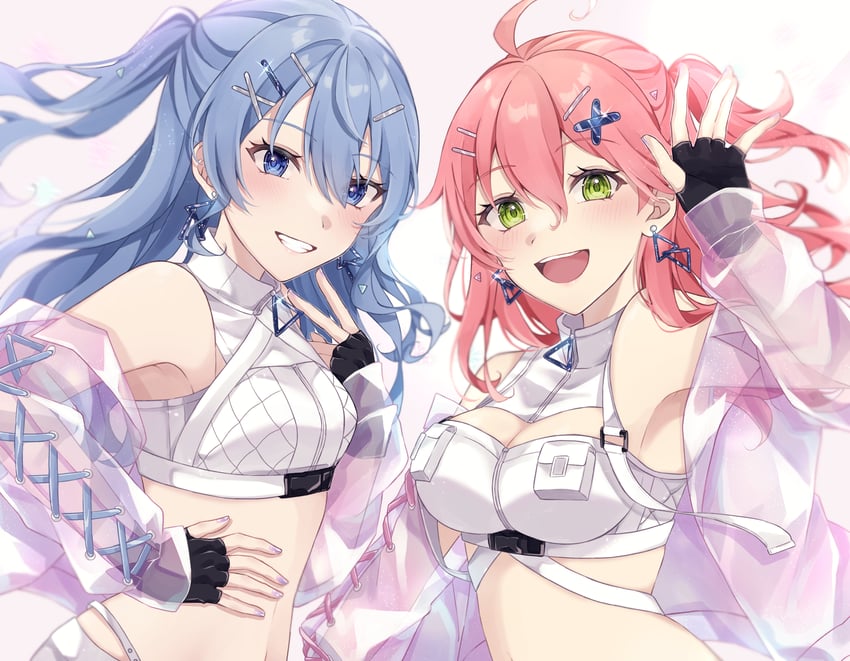 hoshimachi suisei and sakura miko (hololive and 1 more) drawn by nya_inuha