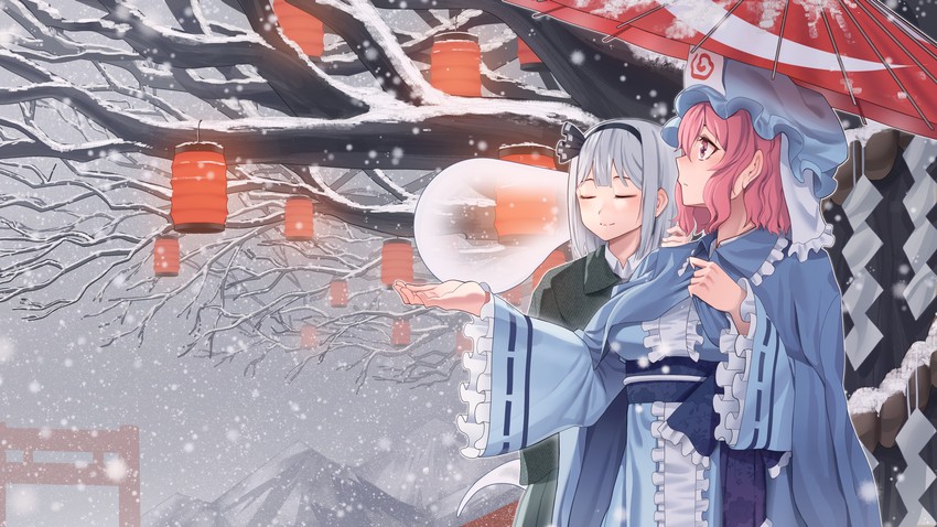 konpaku youmu, saigyouji yuyuko, and saigyou ayakashi (touhou) drawn by goback
