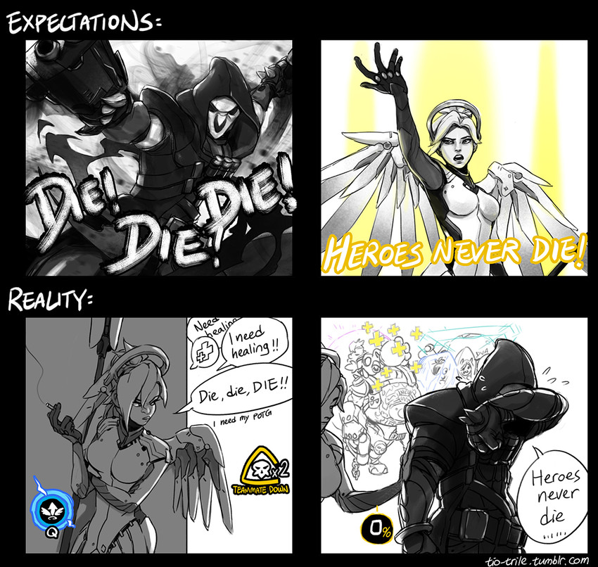 d.va, mercy, mei, reaper, and roadhog (overwatch and 1 more) drawn by tio-trile