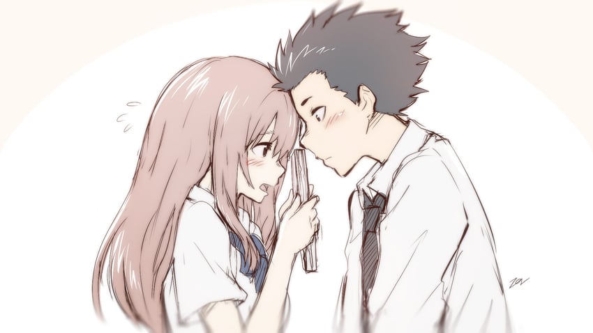 nishimiya shouko and ishida shouya (koe no katachi) drawn by sollyz