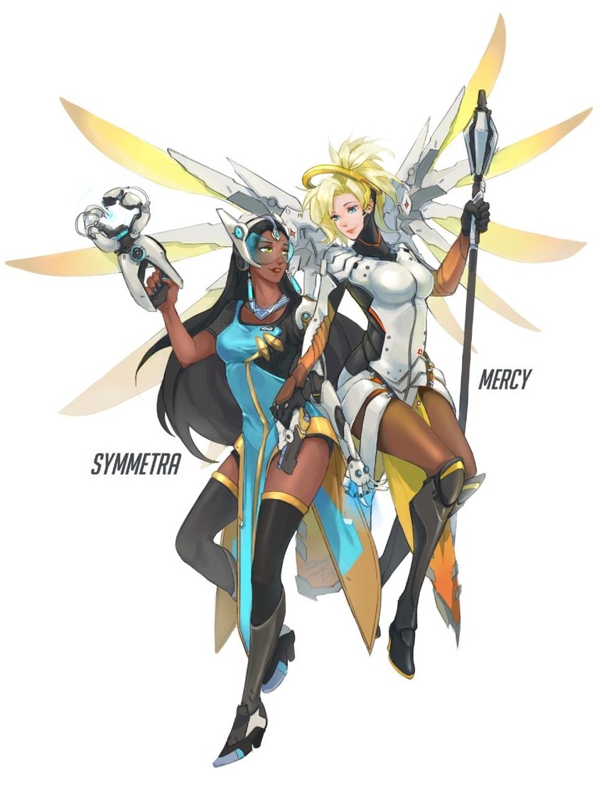 mercy and symmetra (overwatch and 1 more) drawn by jie_cao_kong