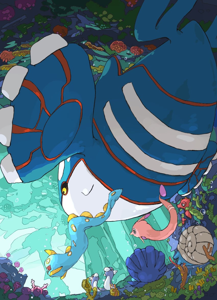 kyogre, corsola, dratini, octillery, omastar, and 3 more (pokemon) drawn by aomon_(yuuji7604)