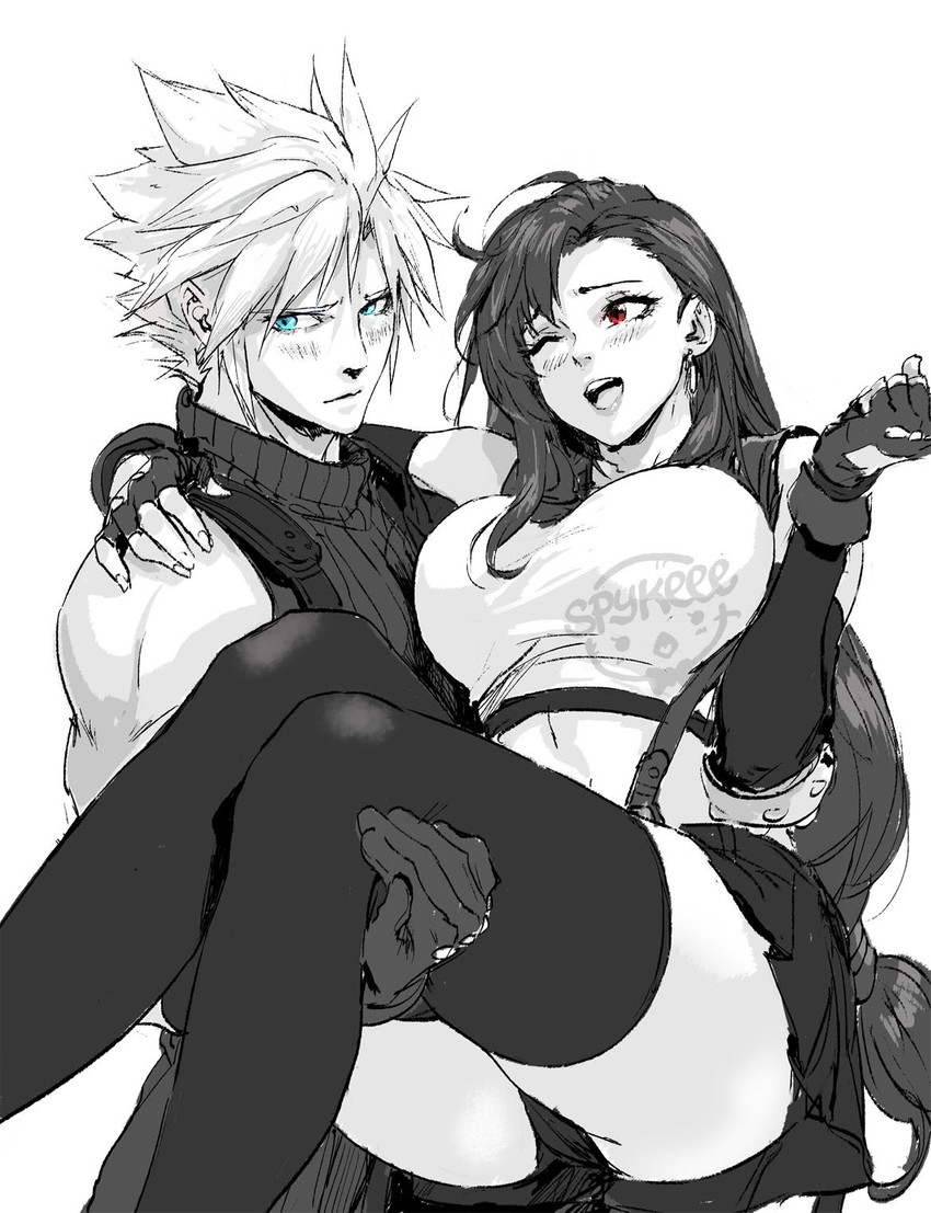 tifa lockhart and cloud strife (final fantasy and 2 more) drawn by spykeee