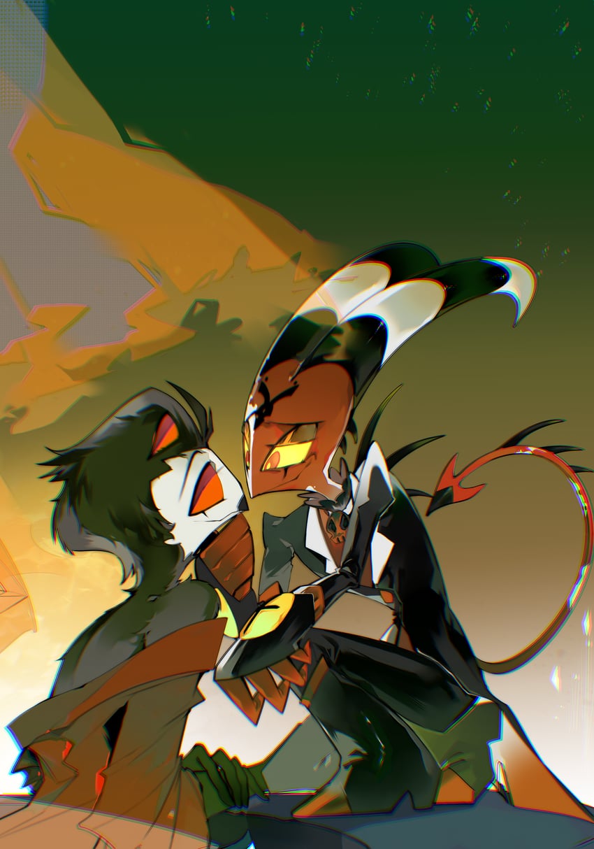 blitzo and stolas (helluva boss) drawn by zhu_xing_pupupu
