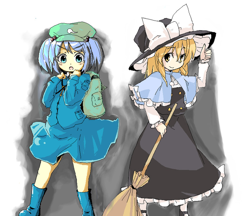 kirisame marisa and kawashiro nitori (touhou) drawn by sasurai