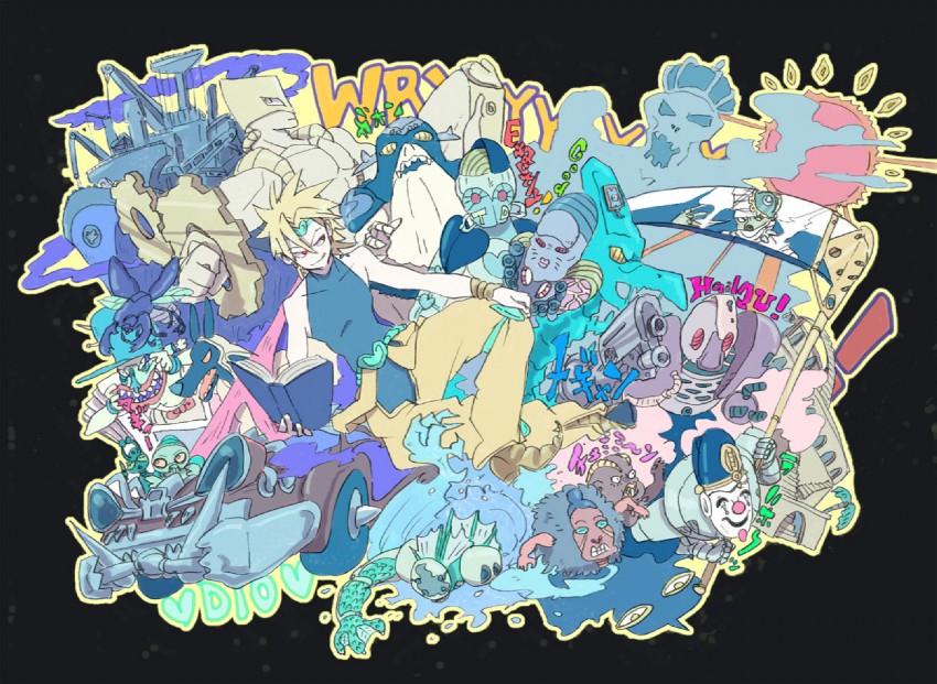 dio brando, the world, oingo, cream, emperor, and 18 more (jojo no kimyou na bouken and 1 more) drawn by mokeo