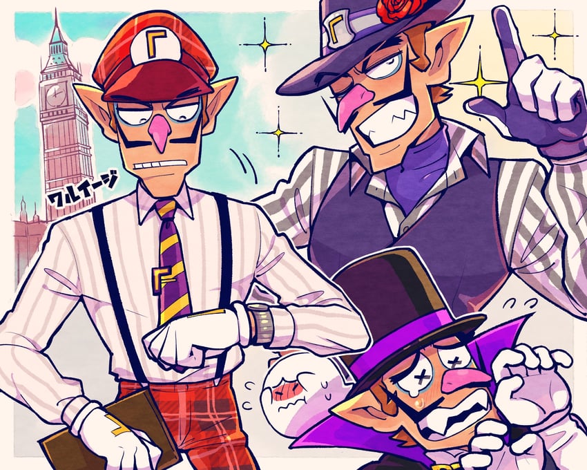 boo and waluigi (mario and 4 more) drawn by yowasabimechaoc