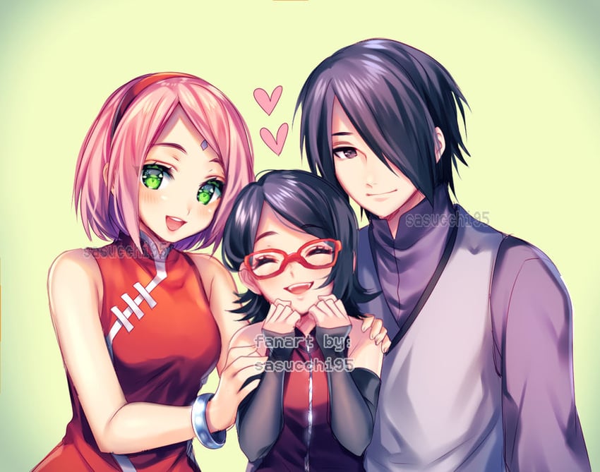 haruno sakura, uchiha sasuke, and uchiha sarada (naruto and 1 more) drawn by sasucchi95