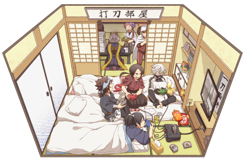 kashuu kiyomitsu, yamato-no-kami yasusada, yamanbagiri kunihiro, heshikiri hasebe, mutsu-no-kami yoshiyuki, and 3 more (touken ranbu and 1 more) drawn by itou_(mogura)