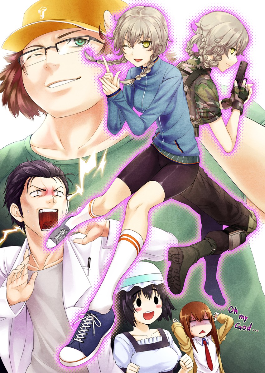 makise kurisu, okabe rintarou, shiina mayuri, amane suzuha, and hashida itaru (science adventure and 1 more) drawn by nidoro