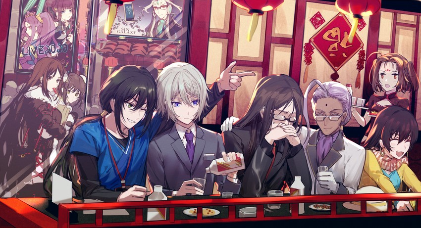 waver velvet, yu mei-ren, yang guifei, xuangzang sanzang, lord el-melloi ii, and 7 more (fate and 1 more) drawn by csyday