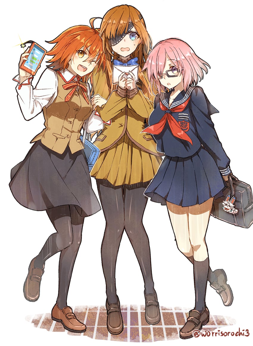 mash kyrielight, fujimaru ritsuka, fou, and ophelia phamrsolone (fate and 1 more) drawn by worrisorochi