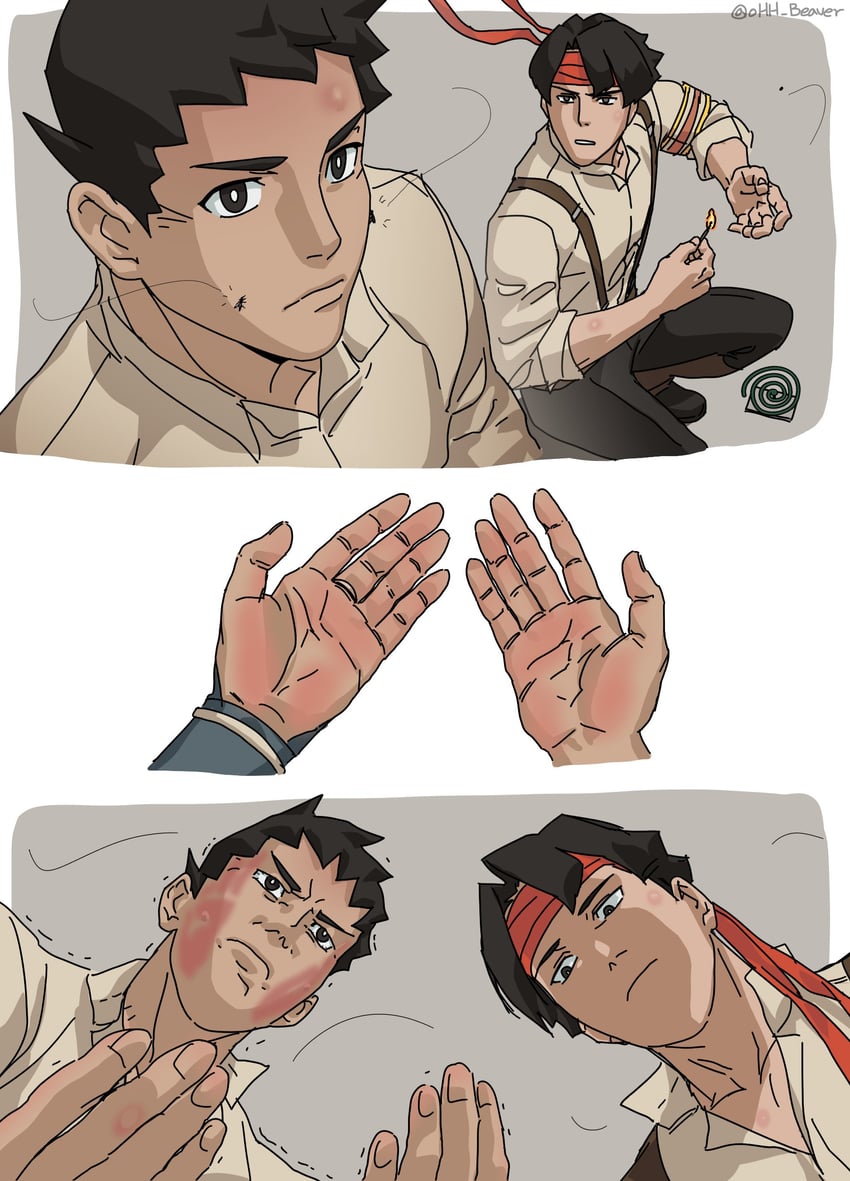 ryunosuke naruhodo and kazuma asogi (ace attorney and 1 more) drawn by beaver_(ohh_beaver)