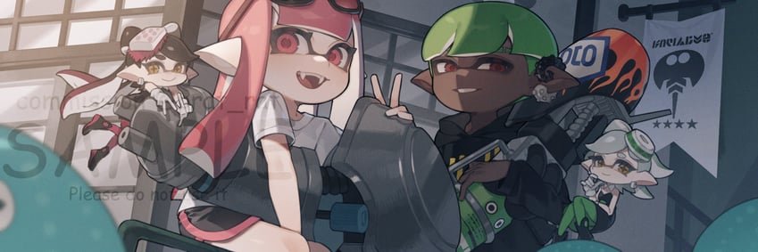 inkling player character, inkling girl, callie, marie, inkling boy, and 1 more (splatoon) drawn by prat_rat