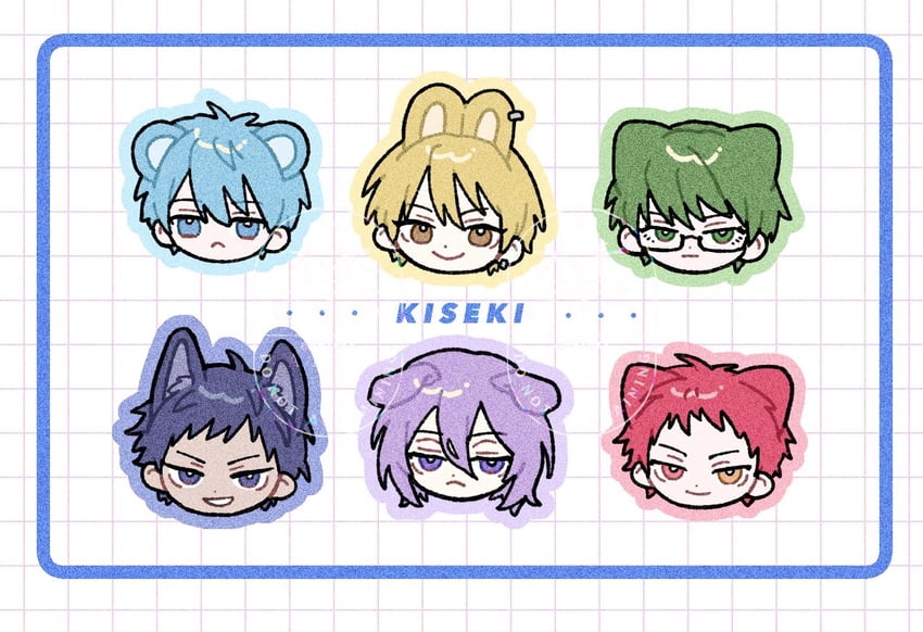 kuroko tetsuya, aomine daiki, kise ryouta, akashi seijuurou, midorima shintarou, and 1 more (kuroko no basuke) drawn by k_yd00