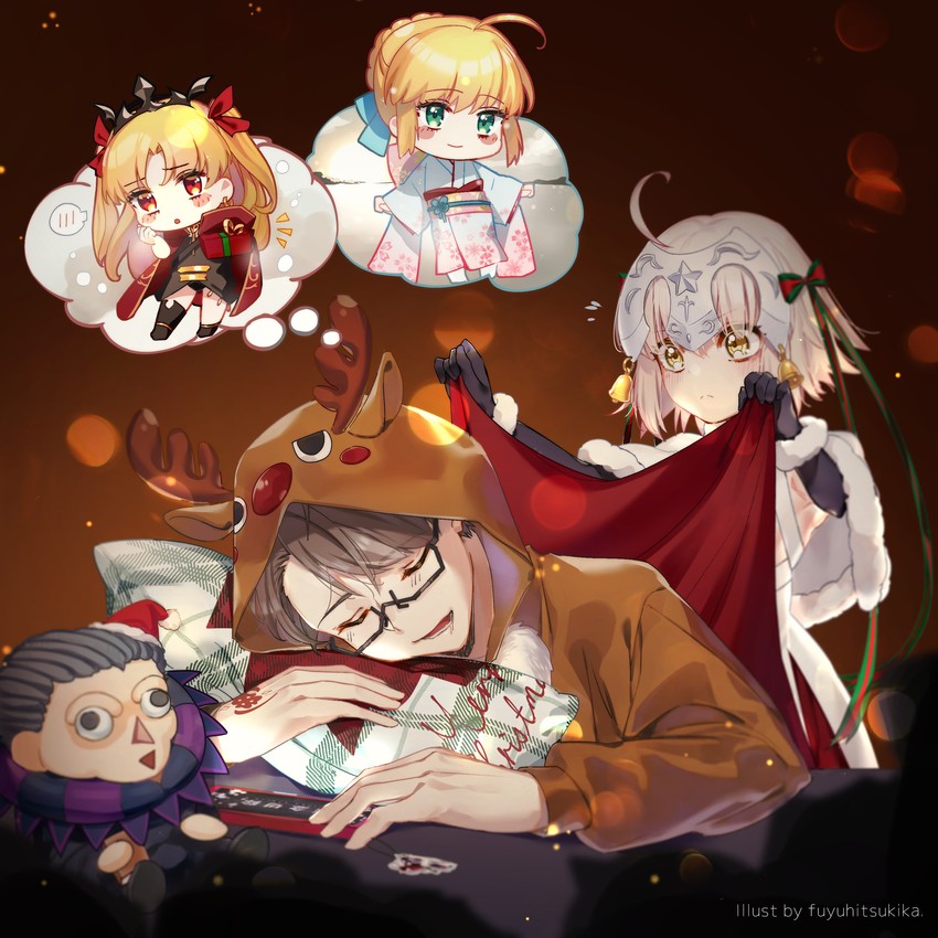 artoria pendragon, saber, fujimaru ritsuka, ereshkigal, jeanne d'arc alter santa lily, and 1 more (fate and 1 more) drawn by fuyuhi_tsukika