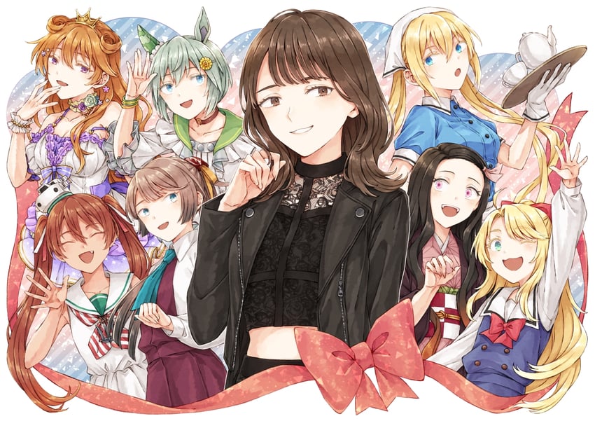 kamado nezuko, seiun sky, konoe kanata, libeccio, kazagumo, and 3 more (kantai collection and 7 more) drawn by miroku_san-ju
