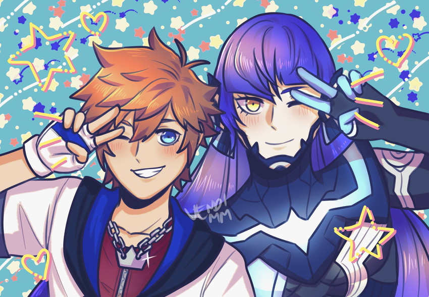 sora and protagonist (kingdom hearts and 3 more) drawn by vendi_mm