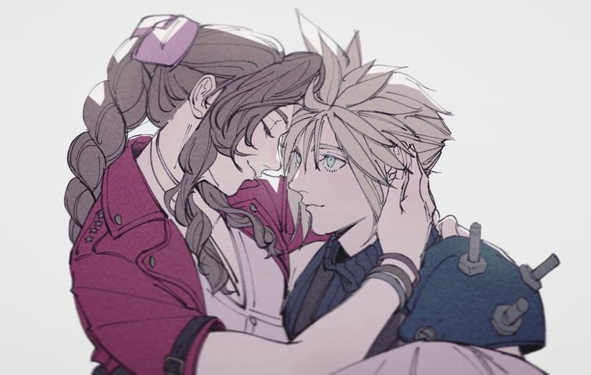 cloud strife and aerith gainsborough (final fantasy and 2 more) drawn by oimo_(oimkimn)