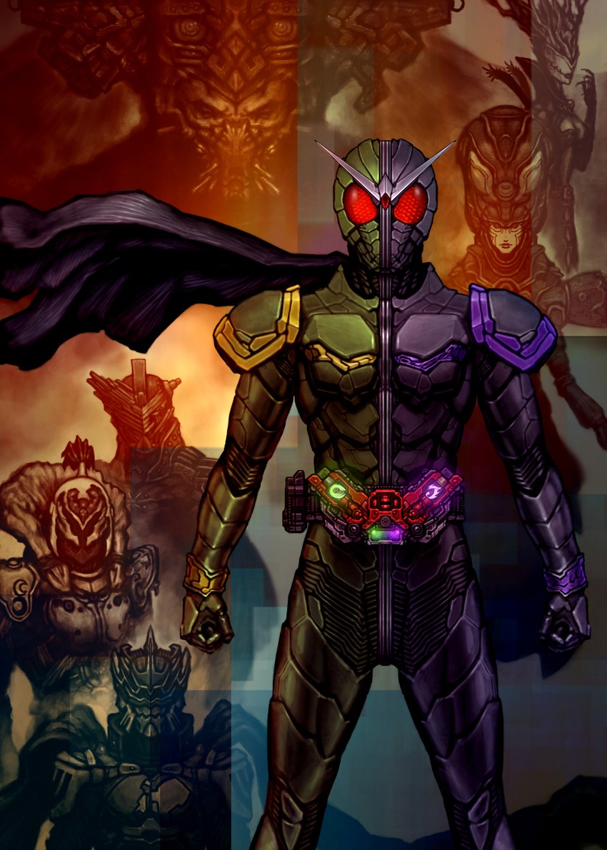 kamen rider double, nasca dopant, weather dopant, terror dopant, taboo dopant, and 3 more (kamen rider and 1 more) drawn by katou_yuu