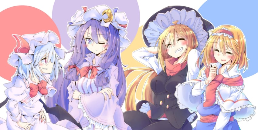 kirisame marisa, remilia scarlet, alice margatroid, and patchouli knowledge (touhou) drawn by dondyuruma
