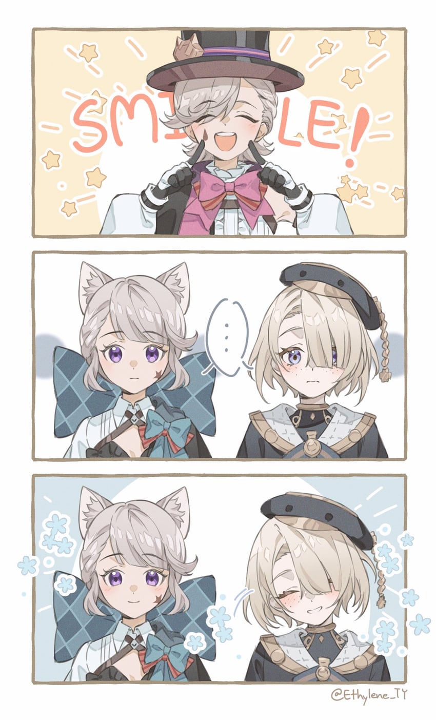 lynette, lyney, and freminet (genshin impact) drawn by ethylene_ty