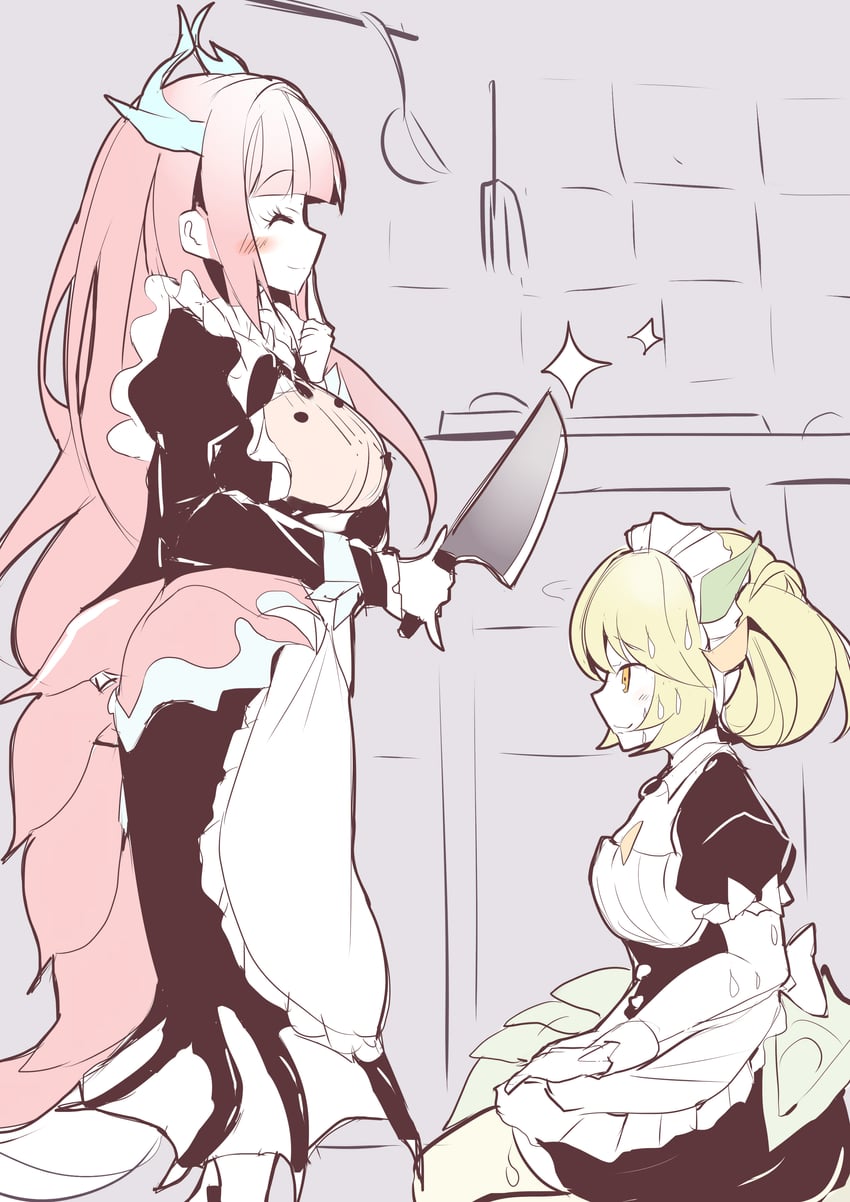 parlor dragonmaid and kitchen dragonmaid (yu-gi-oh!) drawn by kanzakietc