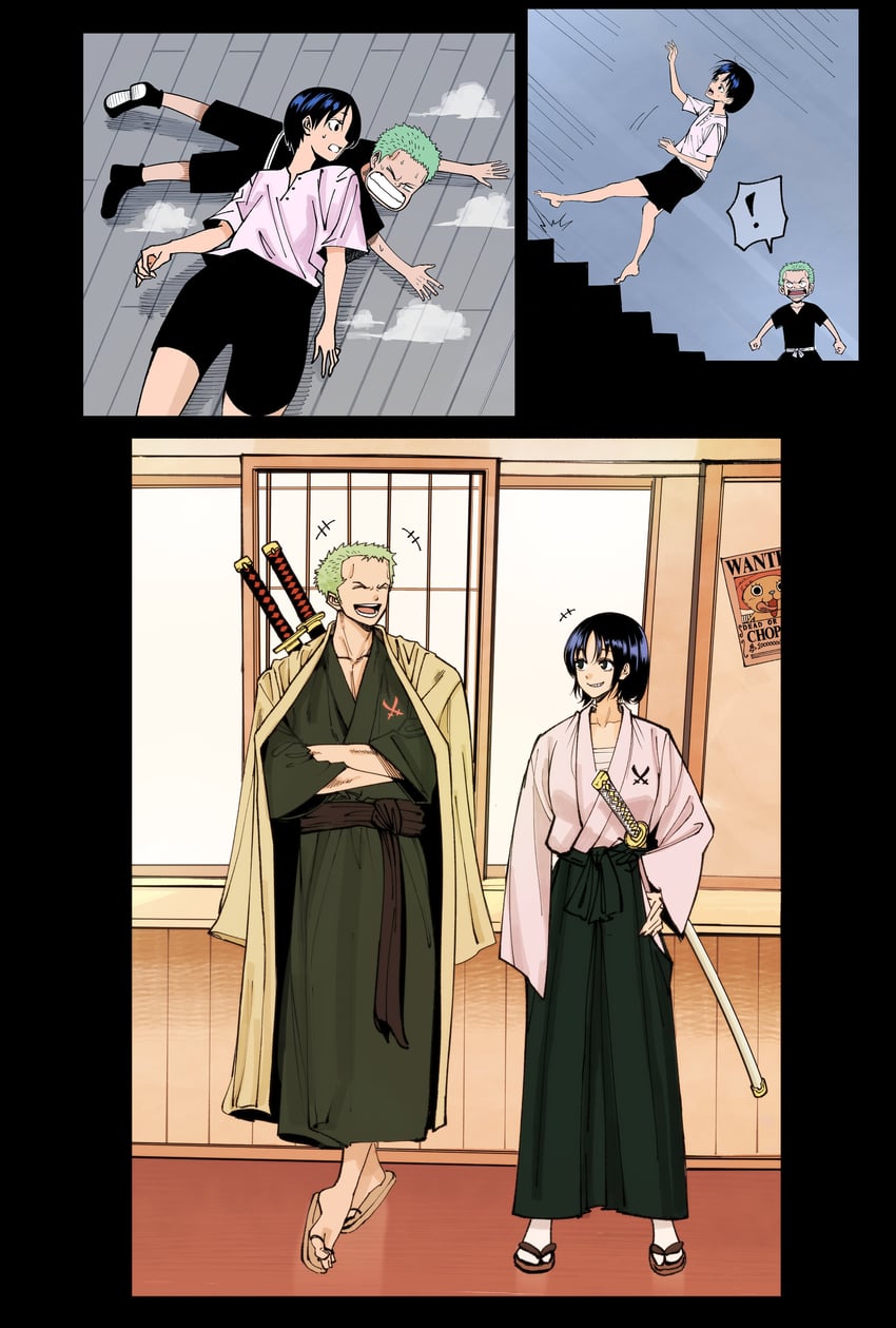 roronoa zoro and shimotsuki kuina (one piece) drawn by nadainishi