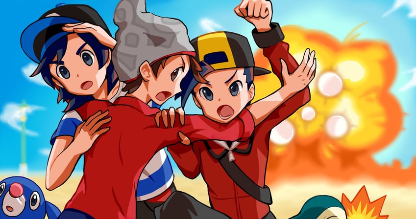 ethan, elio, cyndaquil, victor, and popplio (pokemon and 4 more) drawn by ffccll
