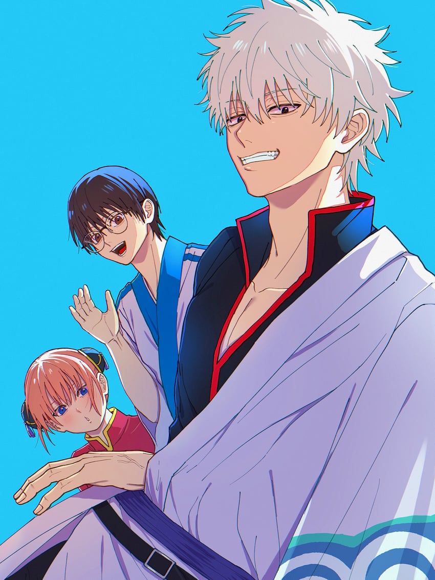 sakata gintoki, kagura, and shimura shinpachi (gintama) drawn by oyu_428