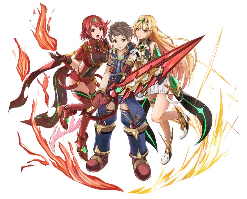 pyra, mythra, and rex (xenoblade chronicles and 1 more) drawn by kanzaki_kureha