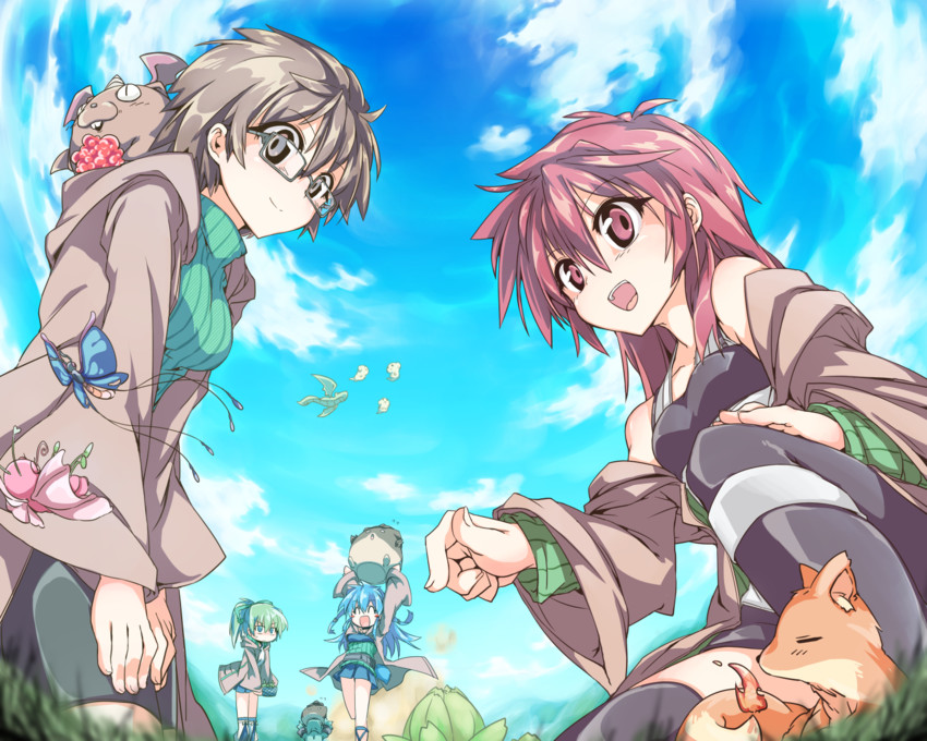 wynn, eria, hiita, wynn the wind charmer, eria the water charmer, and 9 more (yu-gi-oh!) drawn by akasaka_koutarou