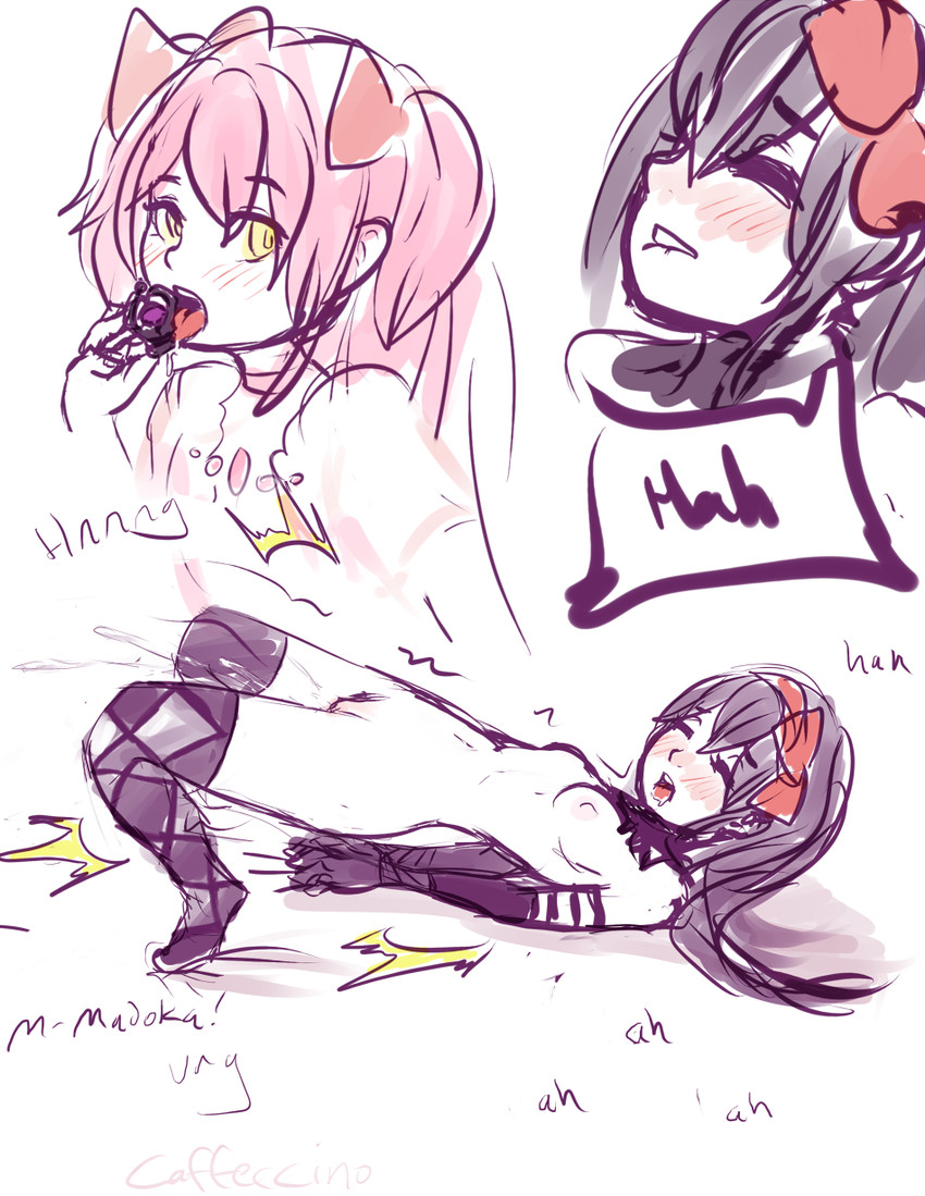 akemi homura, kaname madoka, ultimate madoka, and akuma homura (mahou shoujo madoka magica and 1 more) drawn by caffeccino