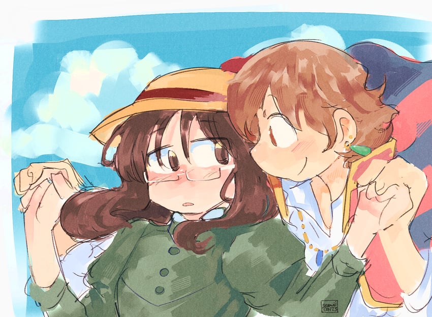 aioi yuuko, howl pendragon, minakami mai, and sophie hatter (nichijou and 1 more) drawn by snowii_cat