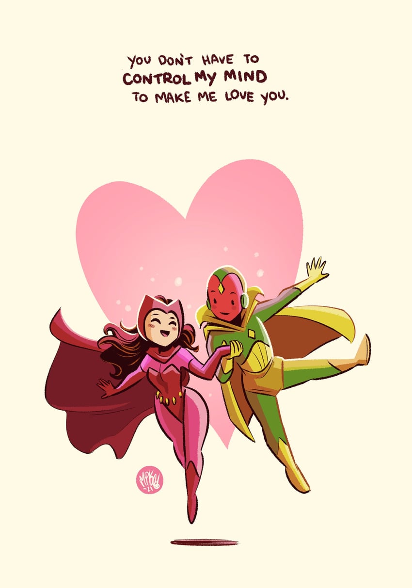 wanda maximoff, scarlet witch, and vision (marvel and 3 more) drawn by mikemaihack